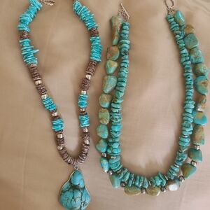 Turquoise Faux 2 Beaded Necklaces
